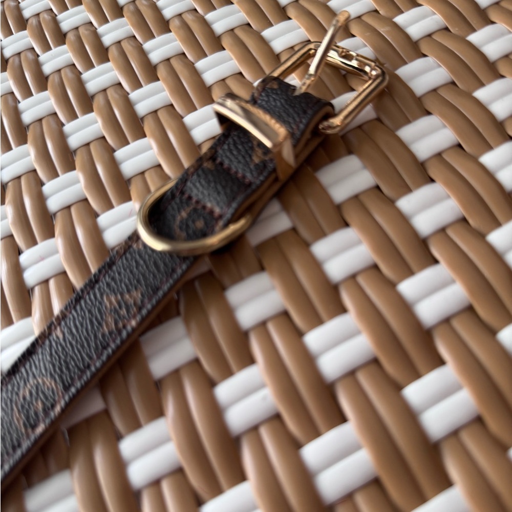 Monogram Brown Dog Pet Collar Gold Hardware Adjustable Size M 16” - Picture 5 of 10